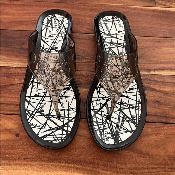 NWT BCBG Size 10 Black Jelly Sandals Slides Flip Flops - Picture 2 of 8